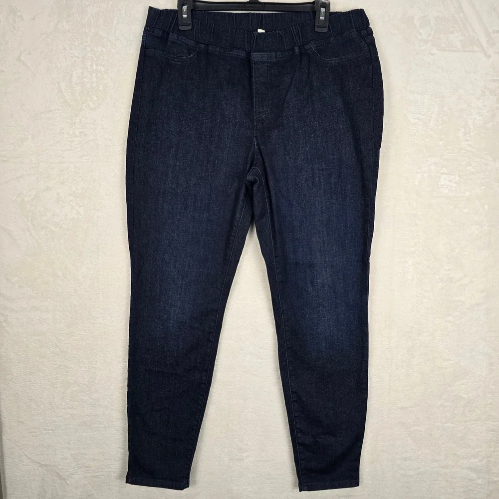 Eileen Fisher Womens Dark Wash Organic Cotton Stretch Pull On Denim Leggings L